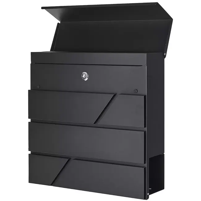 GEKO Stijlvolle antraciet stalen brievenbus 36,7×37×10 cm met krantenvak en kanteldeksel