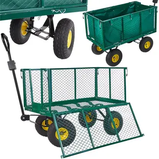 GEKO Grote stalen tuintrolley 220 liter met openklapbare zijpanelen