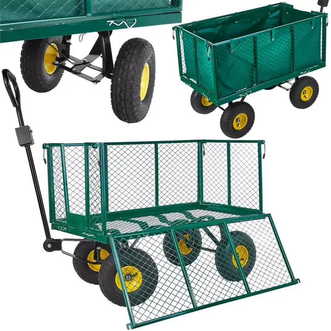 GEKO Grote stalen tuintrolley 220 liter met openklapbare zijpanelen