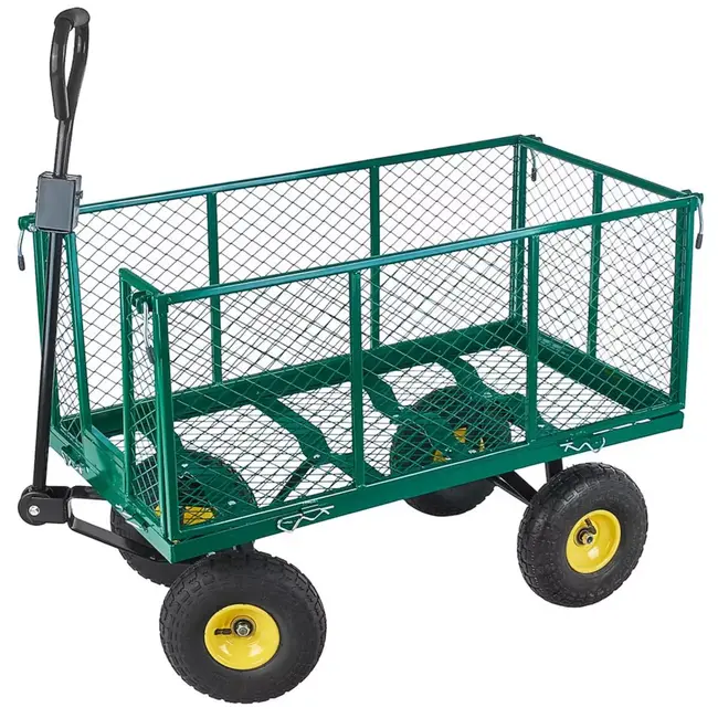 GEKO Grote stalen tuintrolley 220 liter met openklapbare zijpanelen