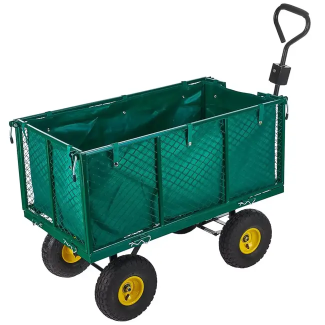 GEKO Grote stalen tuintrolley 220 liter met openklapbare zijpanelen