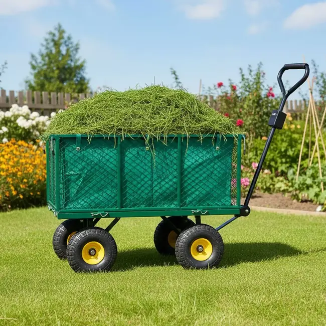 GEKO Grote stalen tuintrolley 220 liter met openklapbare zijpanelen