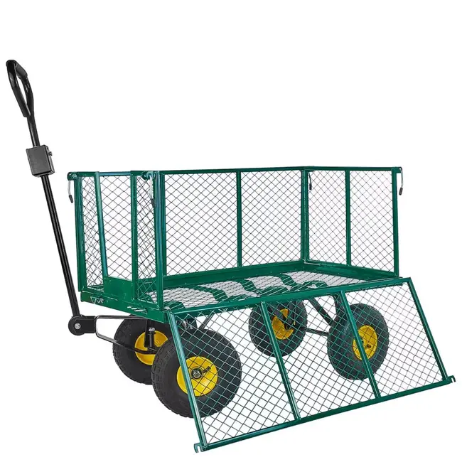 GEKO Grote stalen tuintrolley 220 liter met openklapbare zijpanelen