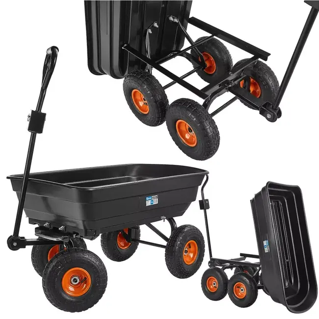 GEKO Kantelbare tuintrolley 75 liter met luchtbanden en zwenkbare vooras voor soepel tuintransport