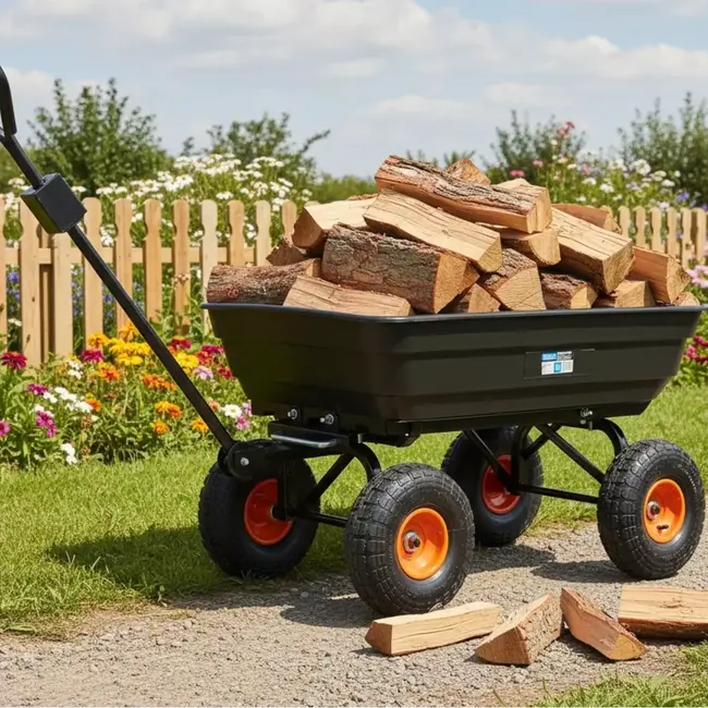 GEKO Kantelbare tuintrolley 75 liter met luchtbanden en zwenkbare vooras voor soepel tuintransport