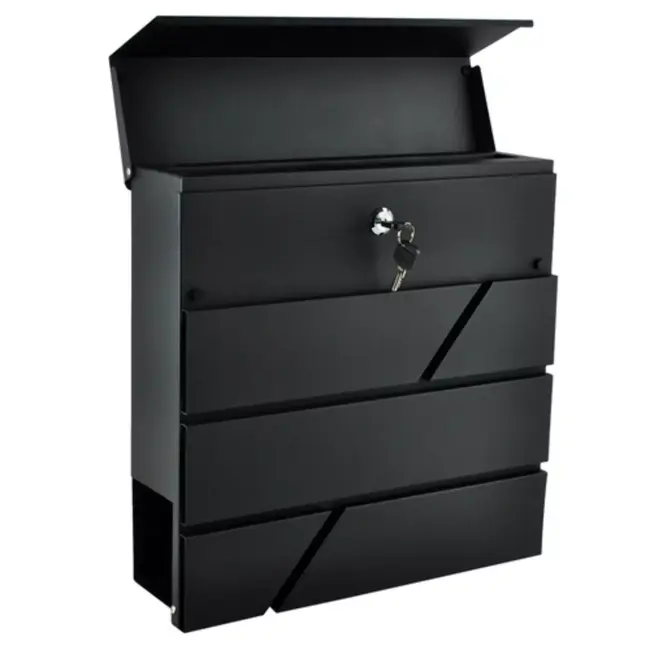 Malatec Ruime antraciet brievenbus van metaal met A4 inworp, beschermklep en handig krantenvak