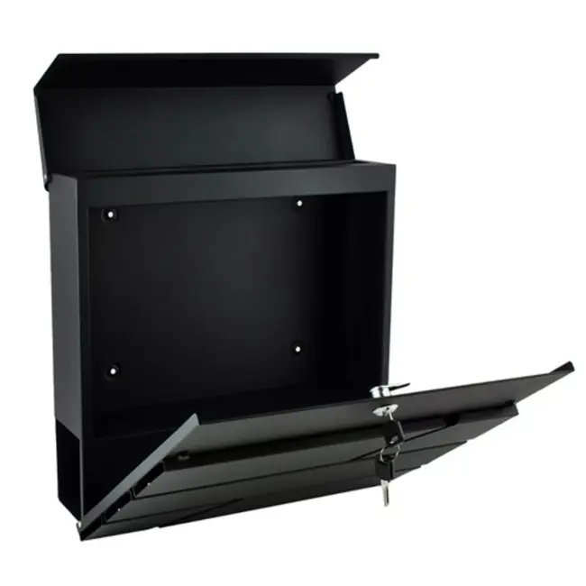 Malatec Ruime antraciet brievenbus van metaal met A4 inworp, beschermklep en handig krantenvak