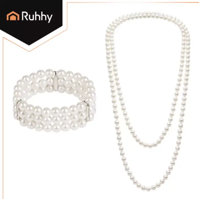 Ruhhy Compleet retro dameskostuum met 9 luxe accessoires voor een authentieke jaren 20 uitstraling