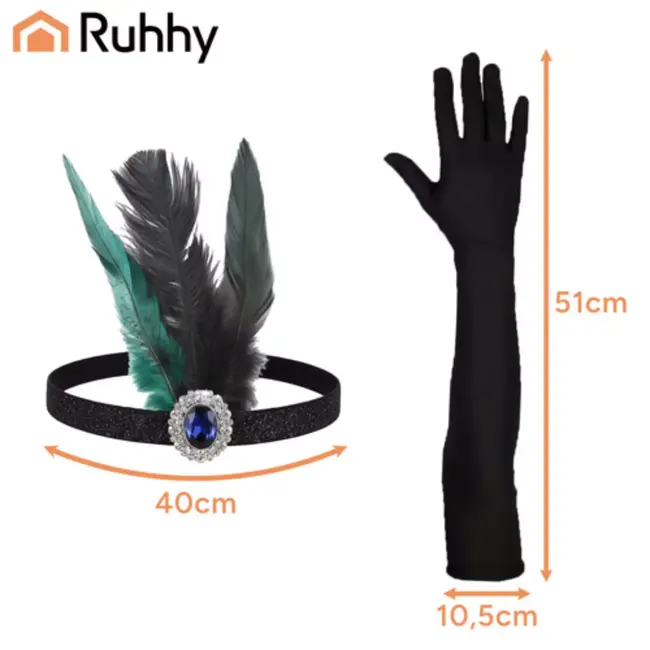 Ruhhy Compleet retro dameskostuum met 9 luxe accessoires voor een authentieke jaren 20 uitstraling