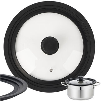 Ruhhy 3-in-1 glazen deksel met siliconen rand voor pannen van 24 26 28 cm en stoomventiel