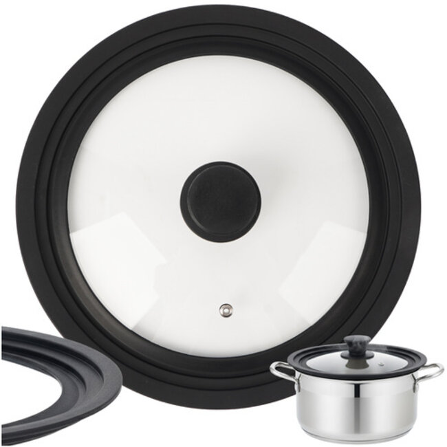 Ruhhy 3-in-1 glazen deksel met siliconen rand voor pannen van 24 26 28 cm en stoomventiel