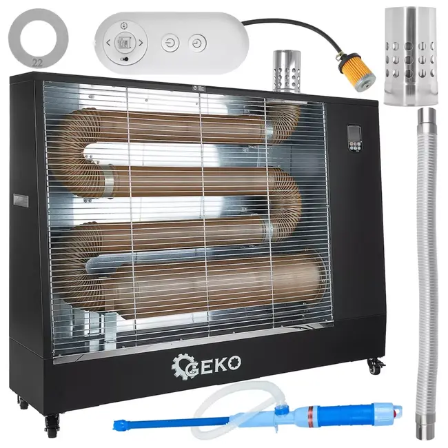 GEKO Infrarood dieselkachel 16 kW met thermostaat, LCD-paneel en wielen voor krachtige ruimteverwarming