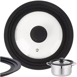 Ruhhy 3-in-1 glazen deksel met siliconen rand geschikt voor pannen van 18 20 22 cm