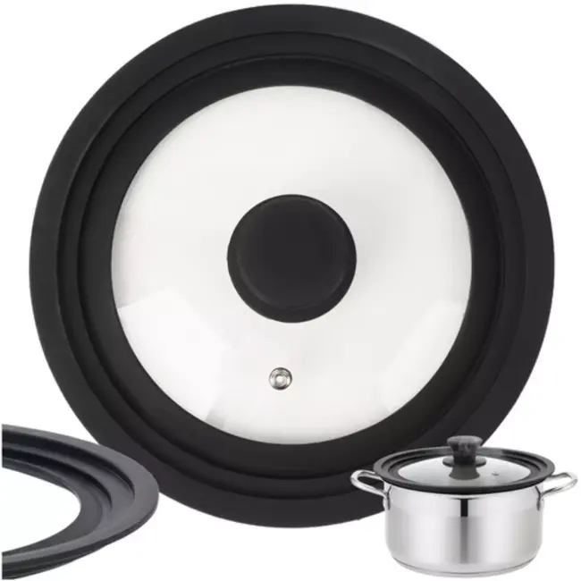 Ruhhy 3-in-1 glazen deksel met siliconen rand geschikt voor pannen van 18 20 22 cm