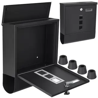 GEKO Stijlvolle zwarte brievenbus met kijkvensters en krantenvak voor veilige postopslag
