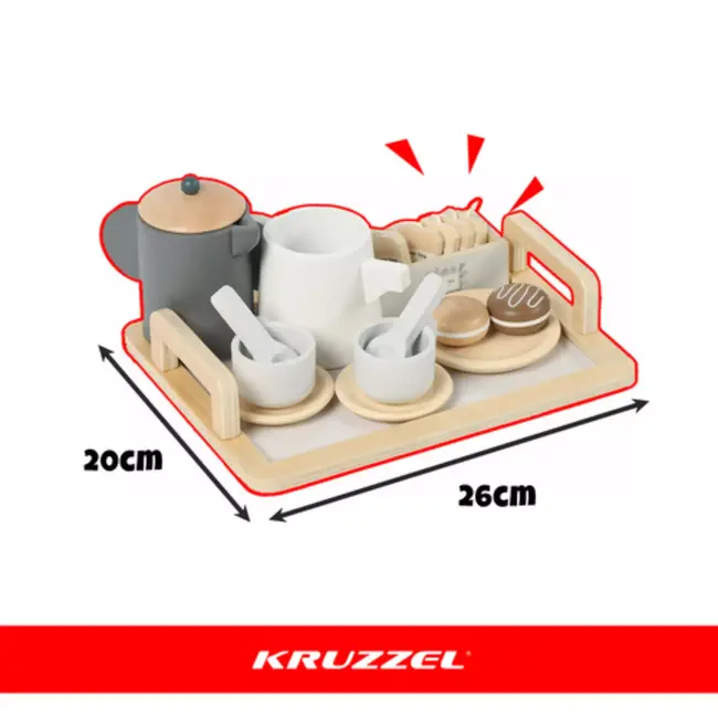 Kruzzel Complete 16-delige houten theeset met kopjes, lepels, theezakjes en dienblad voor rollenspel