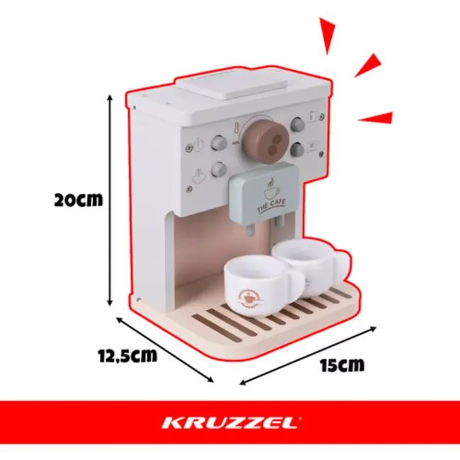 Kruzzel Houten koffiemachine met kopjes, capsules en melkpak voor educatief en fantasierijk rollenspe