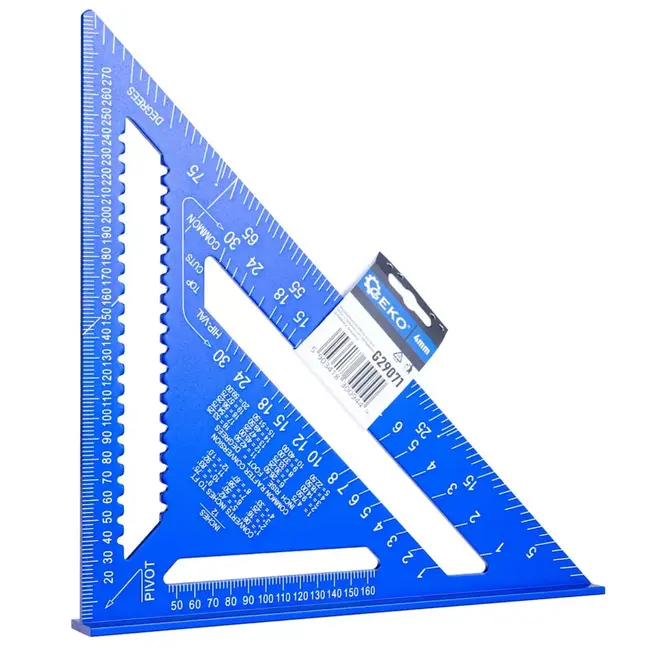 GEKO Aluminium winkelhaak 300×300×430 mm met gegraveerde schalen en brede aanslag