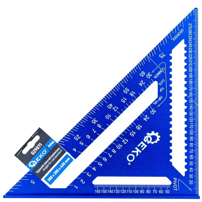 GEKO Aluminium winkelhaak 300×300×430 mm met gegraveerde schalen en brede aanslag