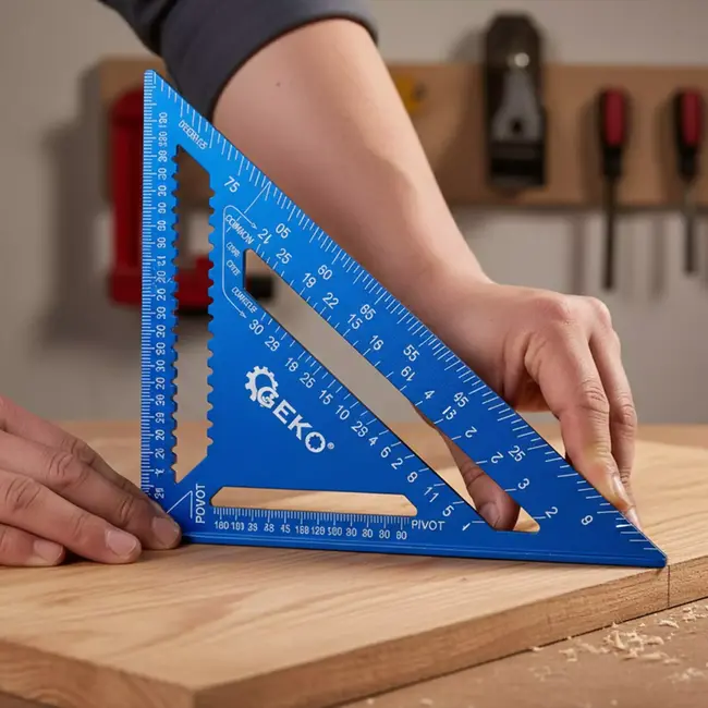 GEKO Aluminium winkelhaak 300×300×430 mm met gegraveerde schalen en brede aanslag