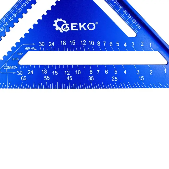 GEKO Aluminium winkelhaak 300×300×430 mm met gegraveerde schalen en brede aanslag