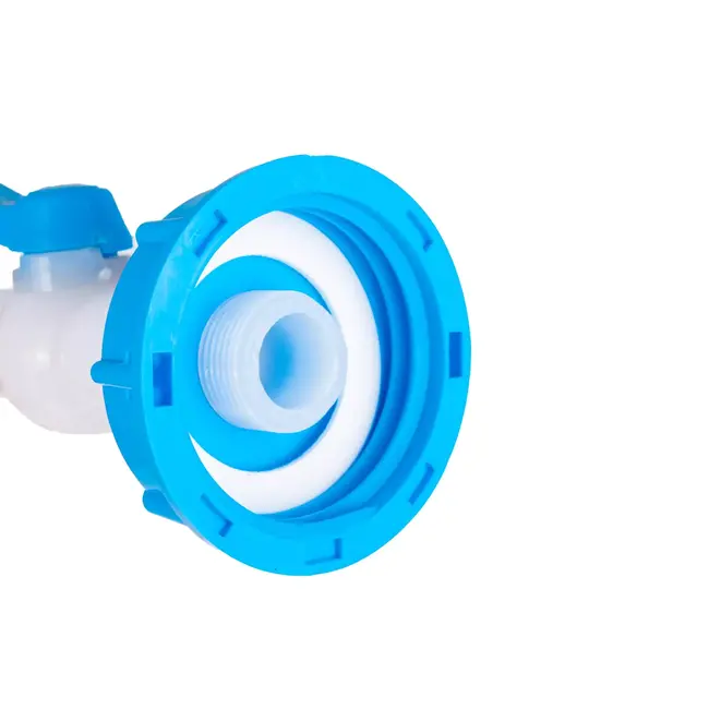 GEKO IBC aansluitset met S60x6 dop en 25 mm kogelafsluiter met rechte 90 graden uitloop