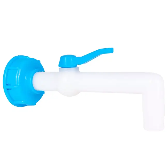 GEKO IBC aansluitset met S60x6 dop en 25 mm kogelafsluiter met rechte 90 graden uitloop