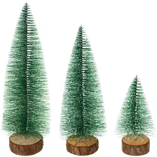 Ruhhy Set van 3 mini-kerstbomen met sneeuwlaag en houten voet voor winterdecoratie
