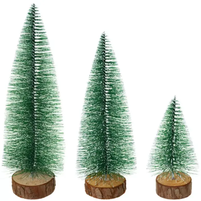 Ruhhy set van 3 mini-kerstbomen met sneeuwlaag en houten voet voor winterdecoratie
