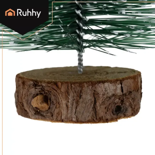 Ruhhy set van 3 mini-kerstbomen met sneeuwlaag en houten voet voor winterdecoratie