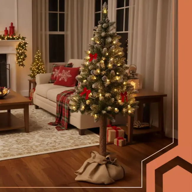 Ruhhy Kunstkerstboom 180 cm of 123 cm met sneeuwaccent en houten stam