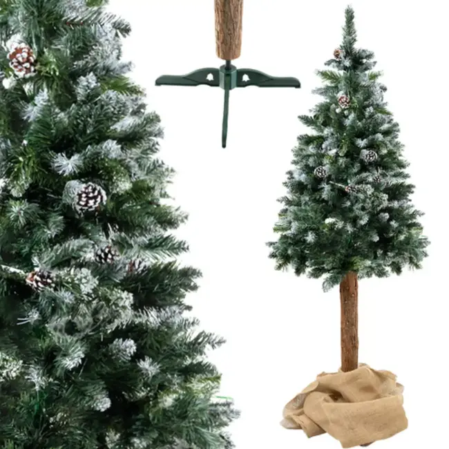 Ruhhy Kunstkerstboom 180 cm of 123 cm met sneeuwaccent en houten stam