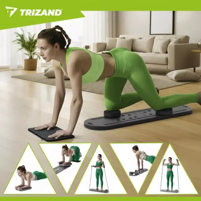 Trizand Pilatesboard 97 x 35 cm met handgrepen, buikrollers en weerstandstraining voor thuis