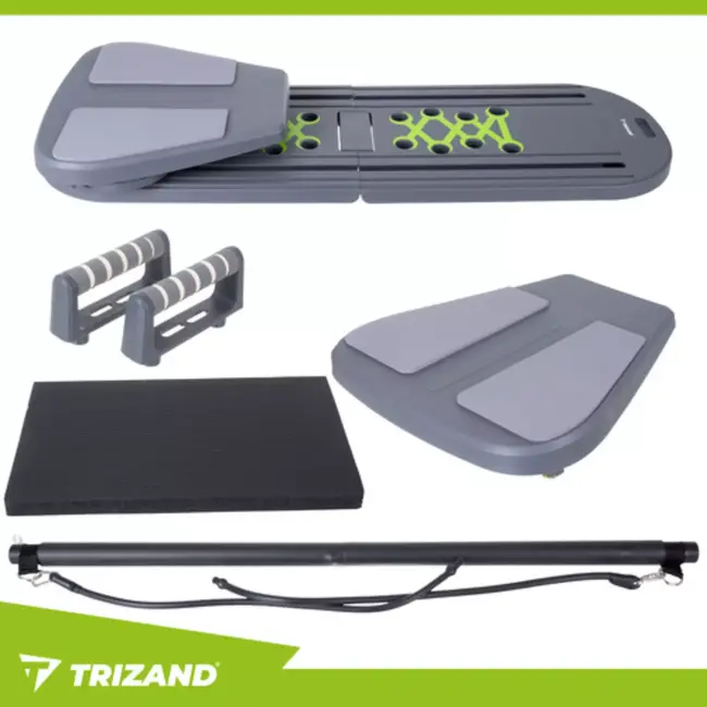 Trizand Pilatesboard 97 x 35 cm met handgrepen, buikrollers en weerstandstraining voor thuis