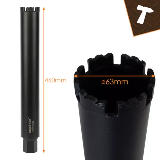 Bigstren Diamantkernboor 63 x 450 mm met 6 segmenten voor hard materiaal