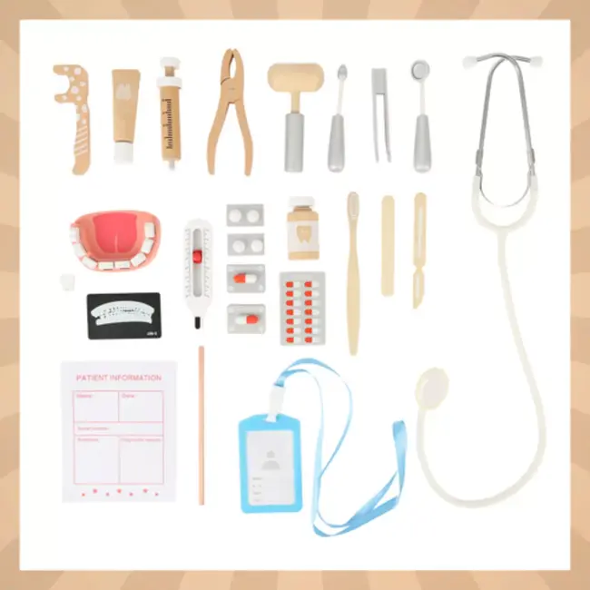 Kruzzel Educatieve tandartsset 24 delig met dokterstas en houten accessoires voor kinderen