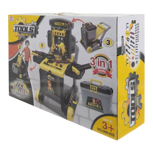 Ruhhy Speelgoedwerkbank 3-in-1 met 59 delige gereedschapsset, trolley en kruiwagenfunctie