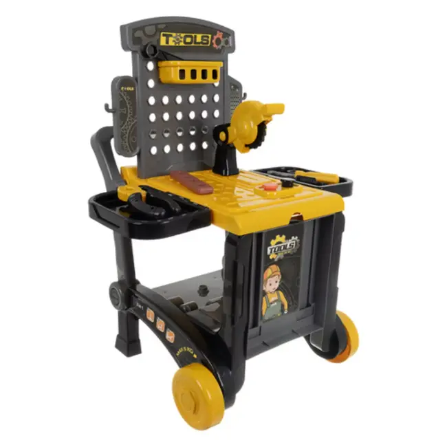 Ruhhy Speelgoedwerkbank 3-in-1 met 59 delige gereedschapsset, trolley en kruiwagenfunctie