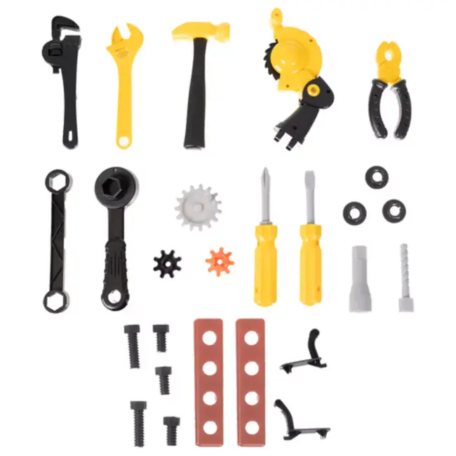 Ruhhy Speelgoedwerkbank 3-in-1 met 59 delige gereedschapsset, trolley en kruiwagenfunctie