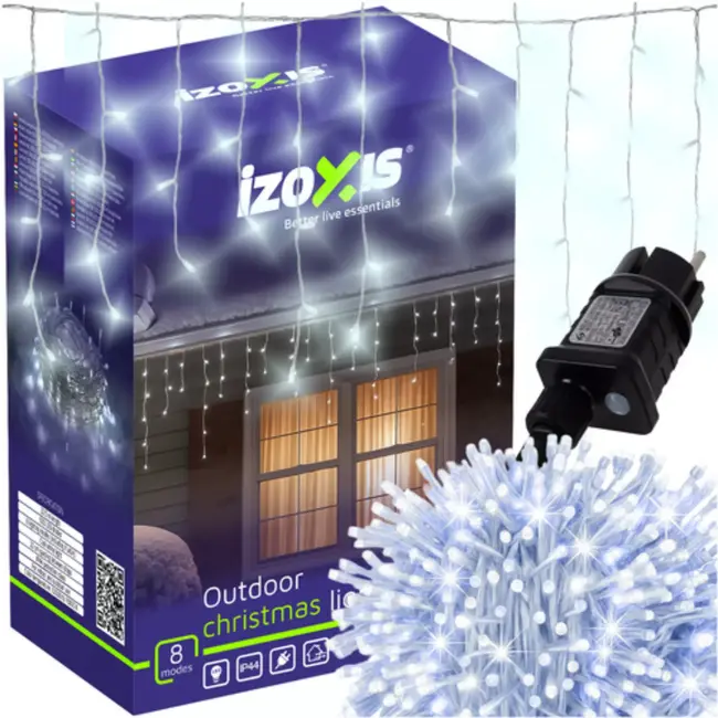 Izoxis Buiten kerstverlichting 500 LED koud wit 22,5 m met 8 standen voor gevel en tuin