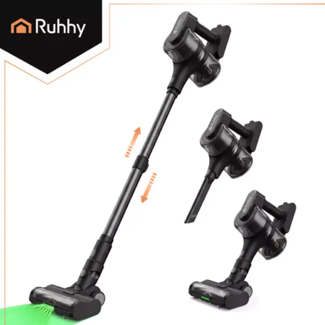 Ruhhy LunPro 400W steelstofzuiger met 35 kPa zuigkracht, LED-borstel en 52 min werktijd