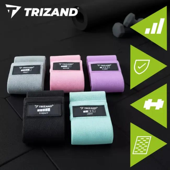 Trizand set van 5 weerstandsbanden 5–35 kg met anti-slip en trainingsplan