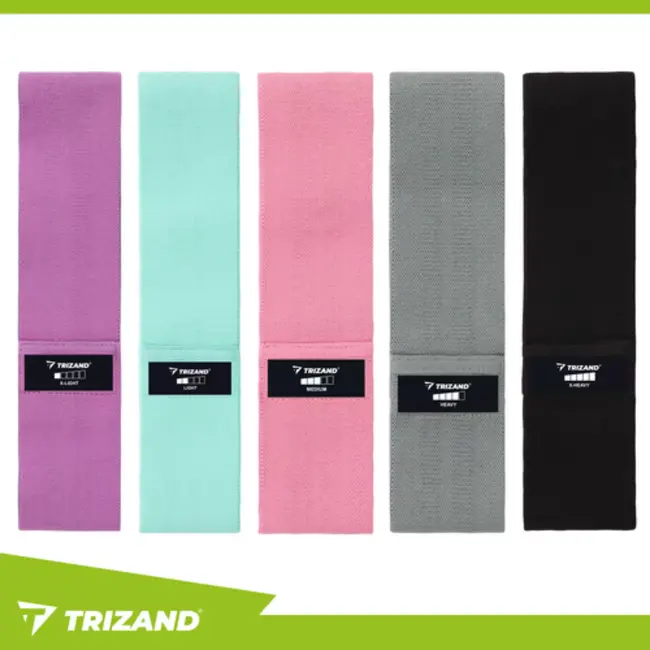 Trizand set van 5 weerstandsbanden 5–35 kg met anti-slip en trainingsplan