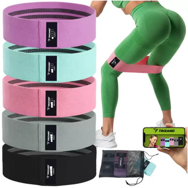 Trizand set van 5 weerstandsbanden 5–35 kg met anti-slip en trainingsplan