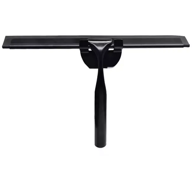 Benson Zwarte stalen wisser 25 cm met rubberen rand en wandhouder