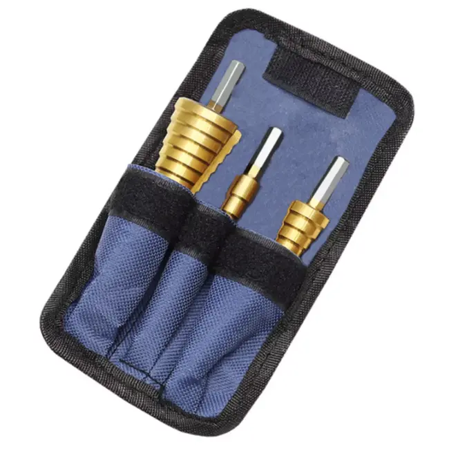 Bigstren Conische boorset van titaniumgecoat staal met duidelijke maatmarkering en etui 3 stuks