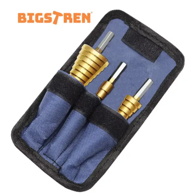 Bigstren Conische boorset van titaniumgecoat staal met duidelijke maatmarkering en etui 3 stuks