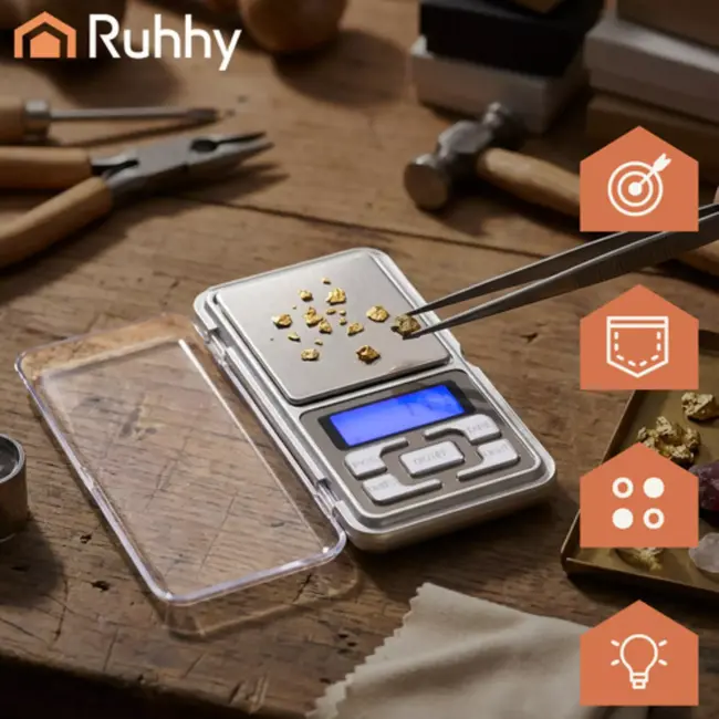 Ruhhy Compacte zakweegschaal 200 g met 0,01 g nauwkeurigheid, tarra, telmodus en verlicht display