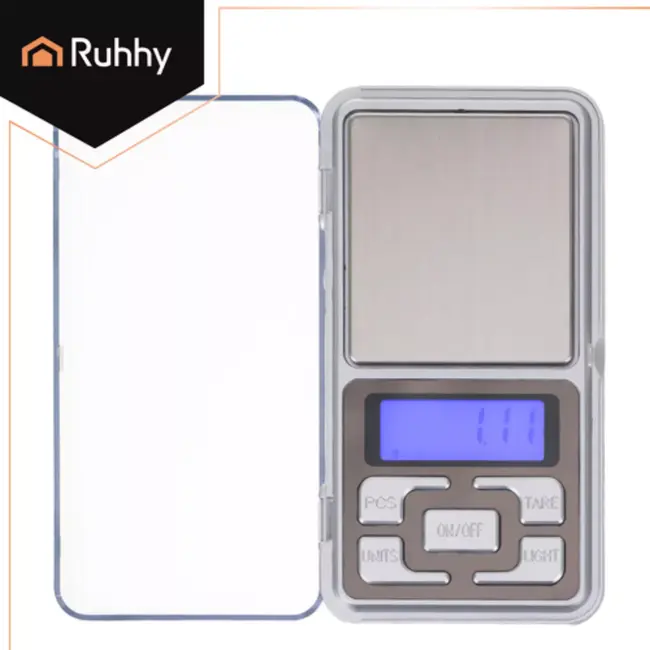 Ruhhy Compacte zakweegschaal 200 g met 0,01 g nauwkeurigheid, tarra, telmodus en verlicht display