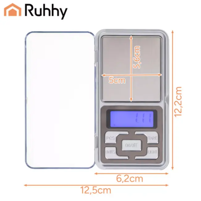 Ruhhy Compacte zakweegschaal 200 g met 0,01 g nauwkeurigheid, tarra, telmodus en verlicht display
